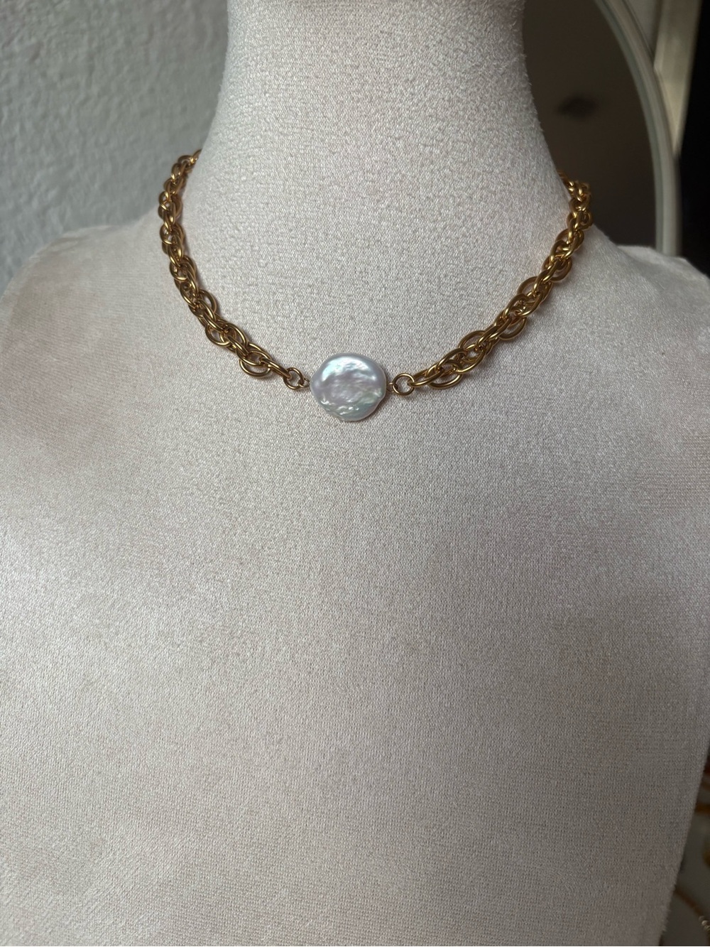 Elle Gold-Tone Chain Necklace with White Coin Pearl